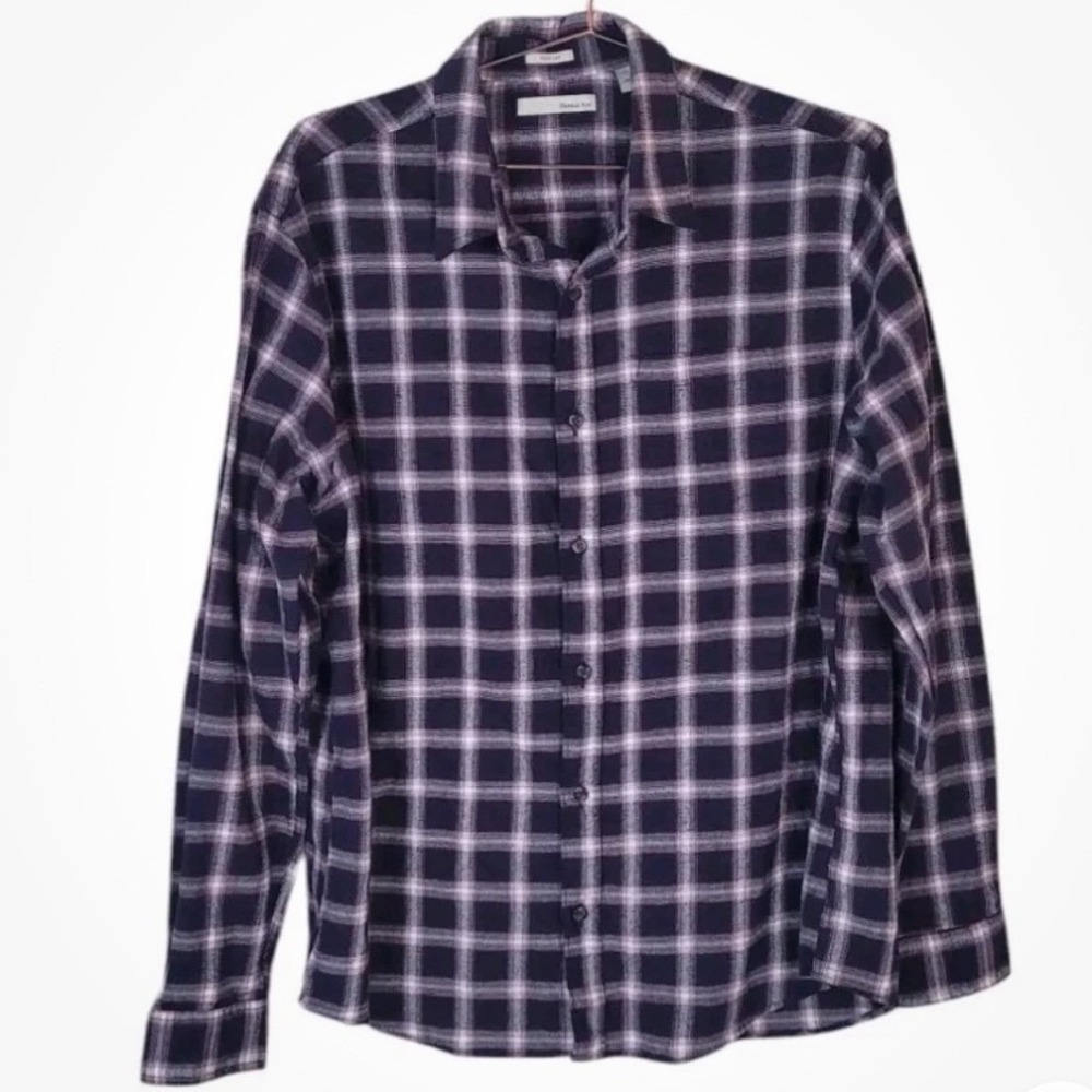 Hawker Rye Mens Slim‎ Tall Plaid Button Down Shirt Burgundy Navy Blue Large Tall